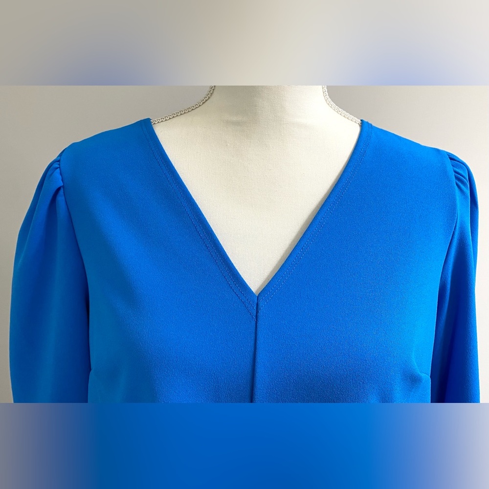 2 Hearts Womens S Blue Top Ruffle V-Neck Boho Fall Preppy Cottagecore Nautical - Picture 2 of 13